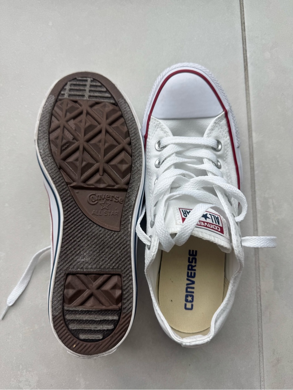 Converse Kids White Low-Top Sneakers with Red & Navy Accents